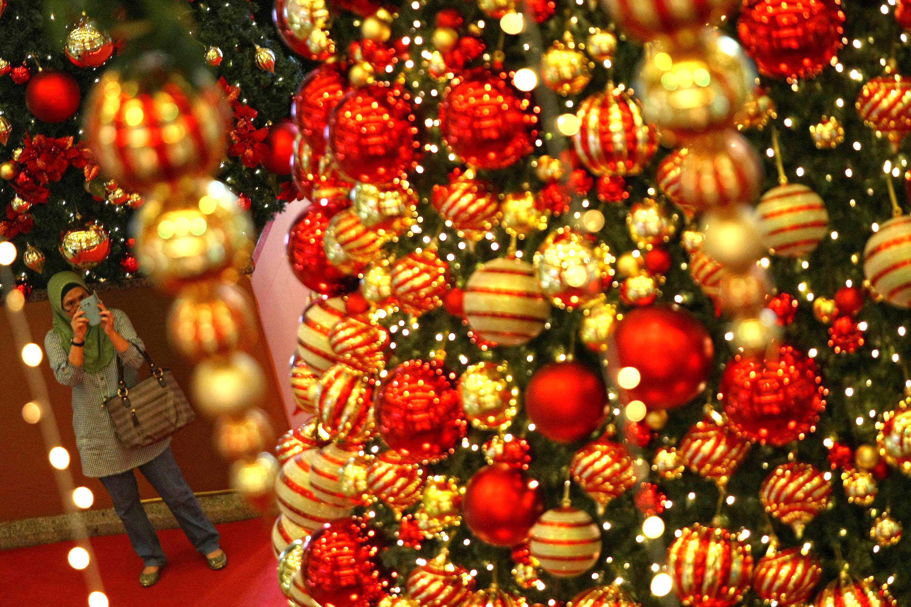 of Christmas decorations at a shopping mall inside Kuala Lumpur ...