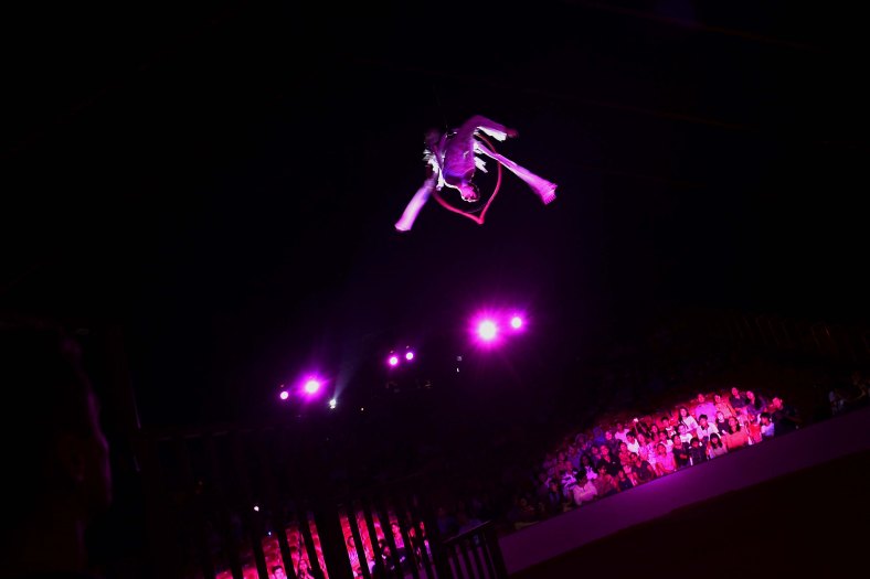 A circus performer performs the aerial act during their performance at Mutiara Park outside Kuala Lumpur on June 12, 2014. Swiss Dream Circus was founded by Marco Baumgartner. In 2000, he decided to pilot his very own Swiss Circus in Singapore under the name of Taipan Circus. Having found success in Singapore, he decided to bring the circus back again fourteen years later under the name of Swiss Dream Circus. Circus performers that has involved come from various countries such as German, English, Ukrainian, Russian, Hungarian and Malay. The quote that inspires Swiss Dream Circus to give birth since 14 years ago is “Do something you have dreamed about all your life and you will experience something you never dreamed of”. Malaysia will host its FIRST Swiss Dream Circus since the last circus was in 2003. Photo Adib Rawi Yahya